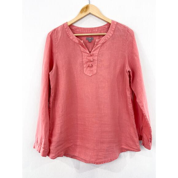 J. JIll Salmon Pink Linen Top size Small Lagenlook Boho Breezy Coastal - Picture 1 of 8
